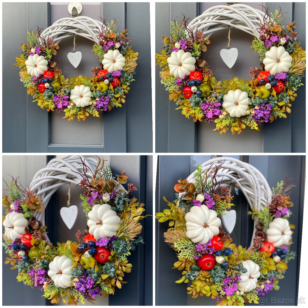 Jesenný veniec na bielom prútenom základe dekorácia na dvere - 2