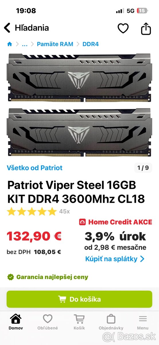 Patriot Viper Steel DDR4 16 GB (2×8 GB) 4400 MHz - 2