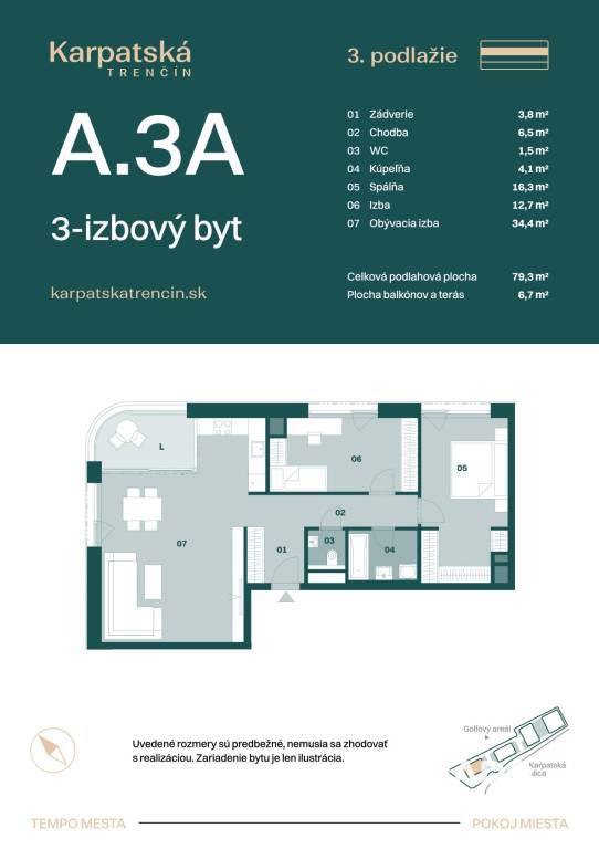 RADO | Rezidencia Karpatská A.3A, 3i byt 79,3m2 s terasou 6, - 2