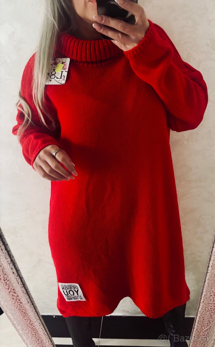 Damske oversize pleteninove šaty red - 2