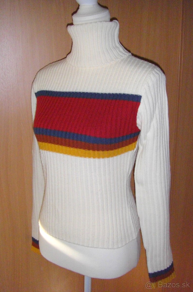 Dámsky krémový rolák s farebnými pruhmi - 2