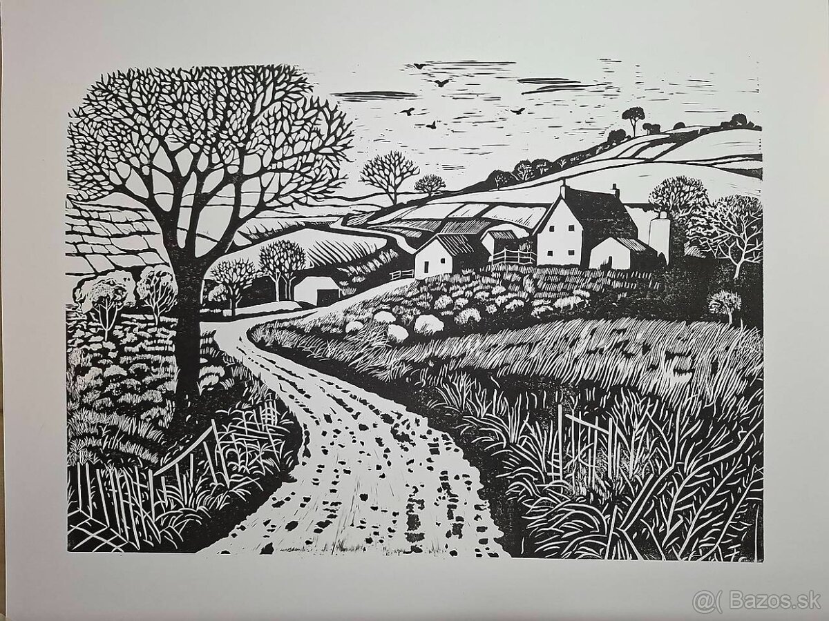 Krajinka - linoryt - grafika _ posledné 3 kusy - 2