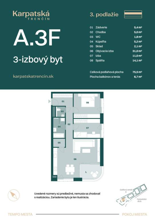 RADO | Rezidencia Karpatská A.3F, 3i byt 75,5 m2 s terasou 6 - 2