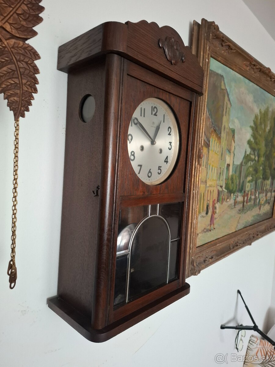 Predám funkčné starožitné nástenné hodiny Junghans polbicie - 2