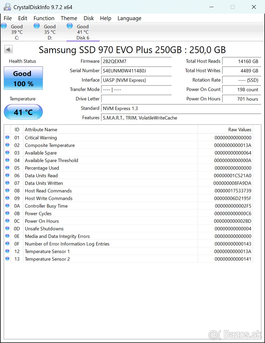 Predám 250GB NVMe SSD SAMSUNG 970EVOPlus - 2