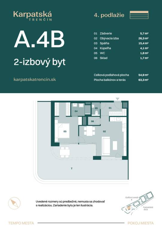 RADO | Rezidencia Karpatská A.4B, 2i byt 54,9m2 s terasou 63 - 2