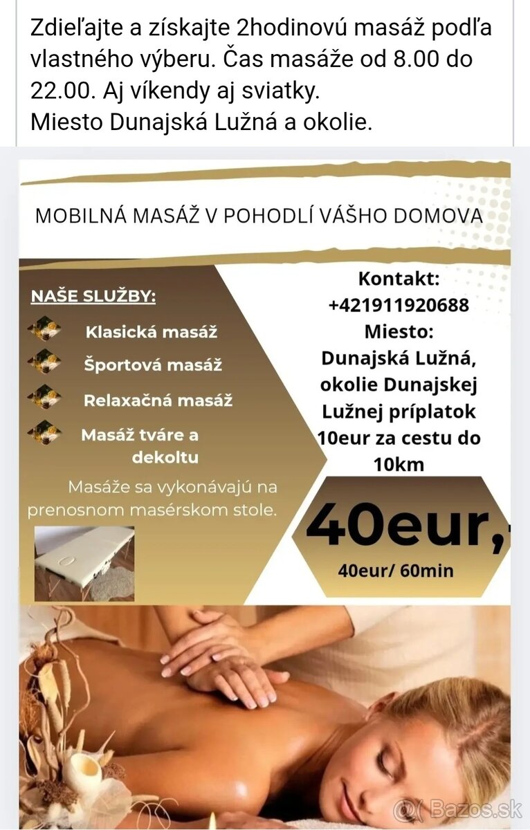 Masáž Dunajská Lužná, Bratislava, Rovinka, Šamorín - 2