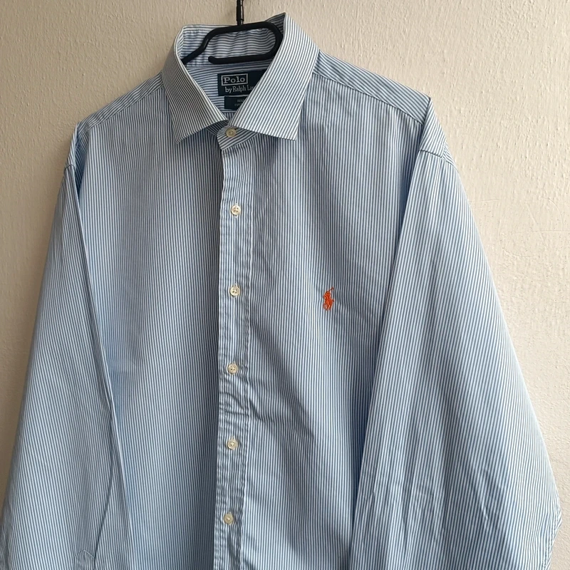 POLO Ralph Lauren modrá pruhovaná košeľa s dlhým rukávom XXL - 2