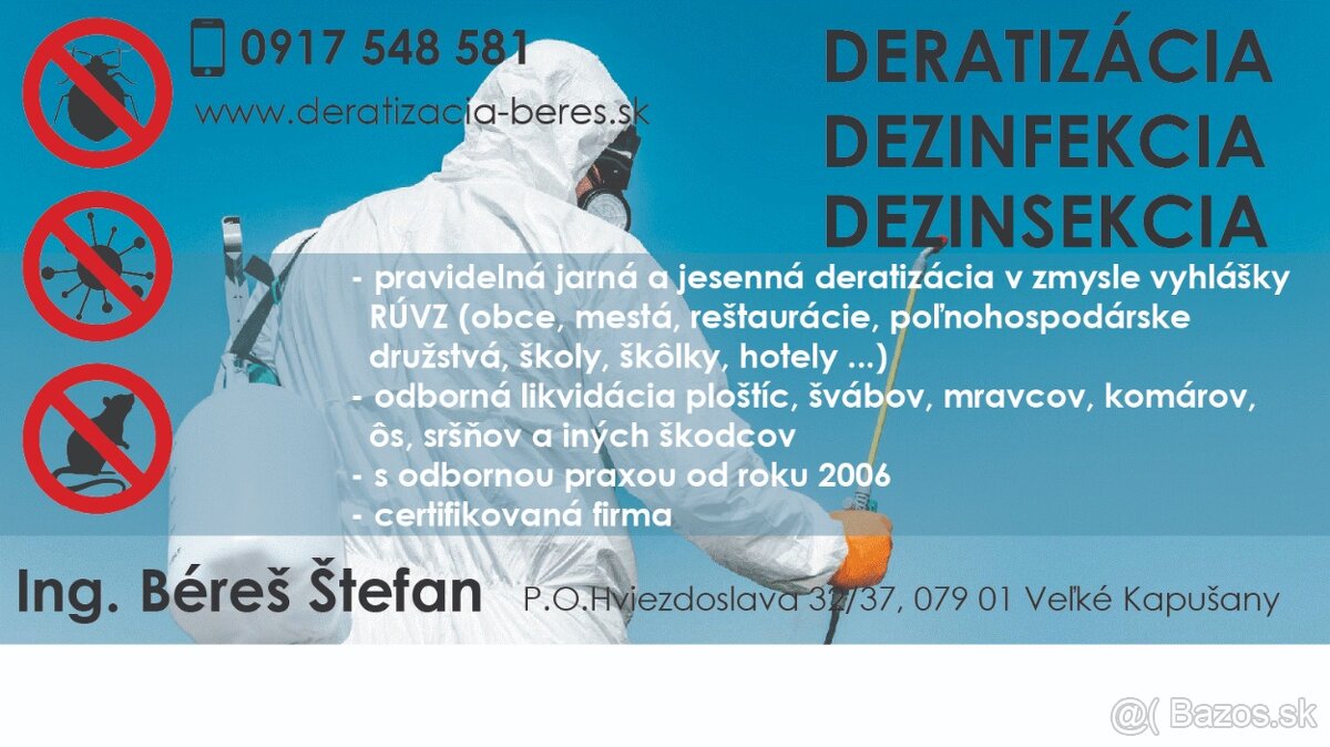 DERATIZÁCIA, DEZINFEKCIA, DEZINSEKCIA - 2