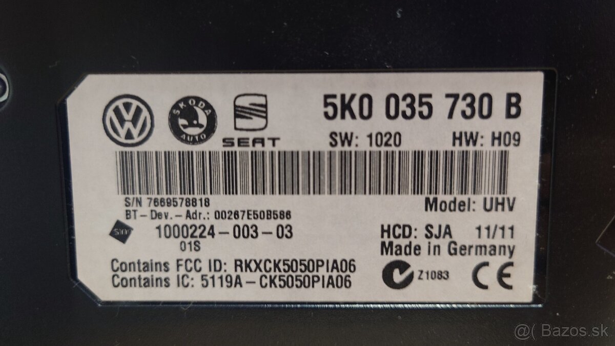 Bluetooth jednotka 5K0 035 730 B - 2