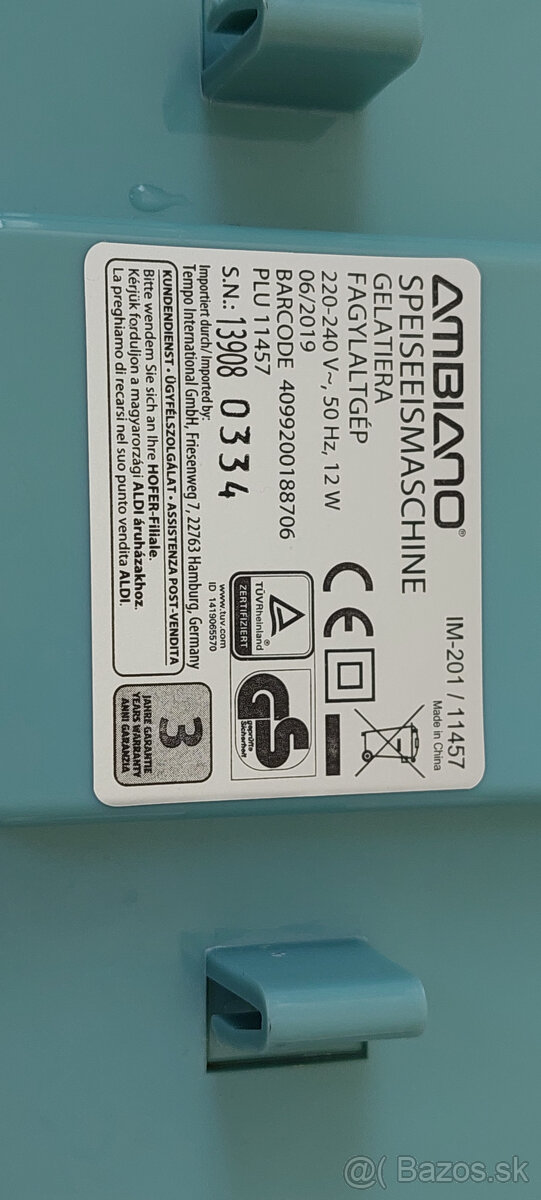 Predám zmrzlinovač - domáci výrobník zmrzliny AMBIANO IM-201 - 2