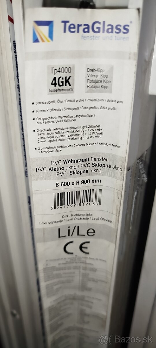 Nove plastové okna 2ks, 4-komorové, 900 x 600 x 60 mm, Ľ - 2