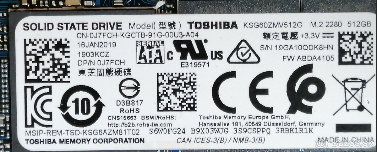 Toshiba disk NVMe PCIe SSD M.2 2280, 512GB KSG60ZMV512G - 2