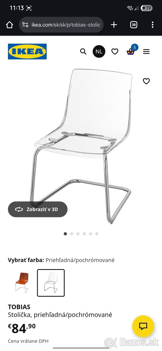 4ks Ikea Tobias stolička šedá - 2