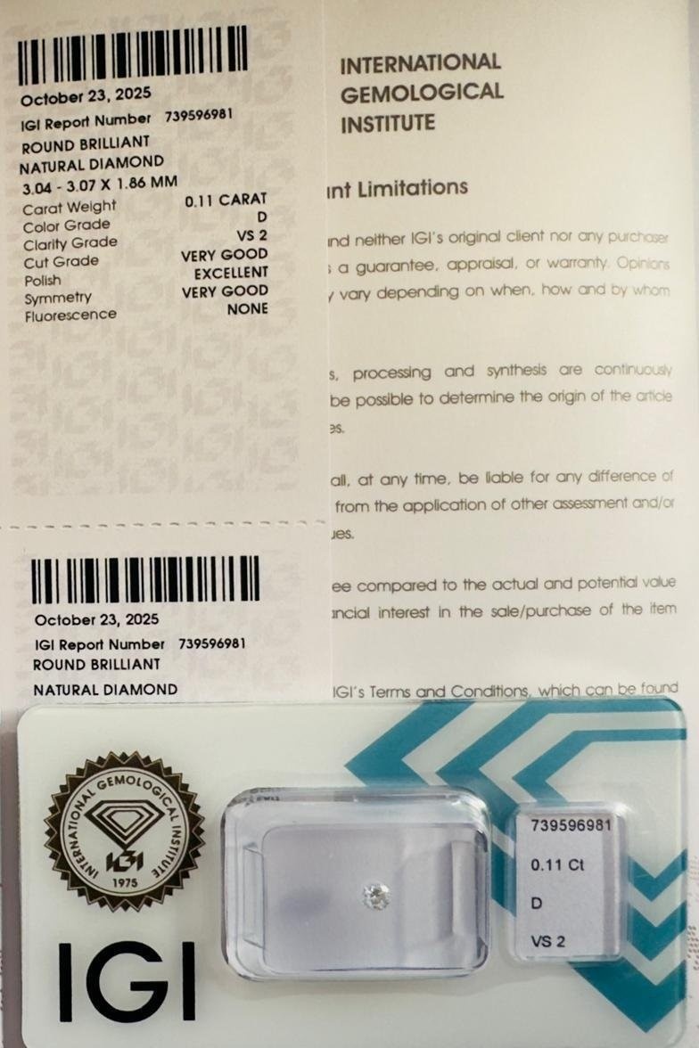 Luxusný prírodný diamant 0,11 ct – Top farba D, certifikát I - 2