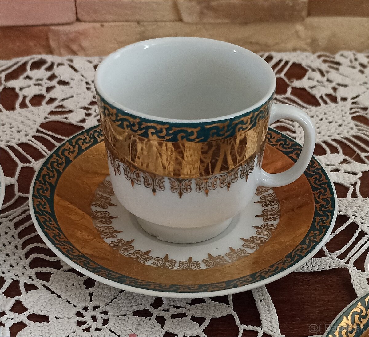 Retro porcelánová kávová súprava (H&C Chodov) - zeleno-zlatá - 2