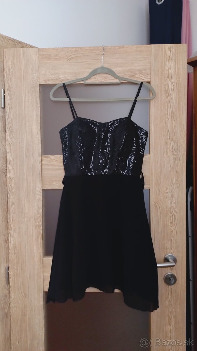 Spoločenské večerné čierne kokteilové šaty, S-36, M-38 - 2