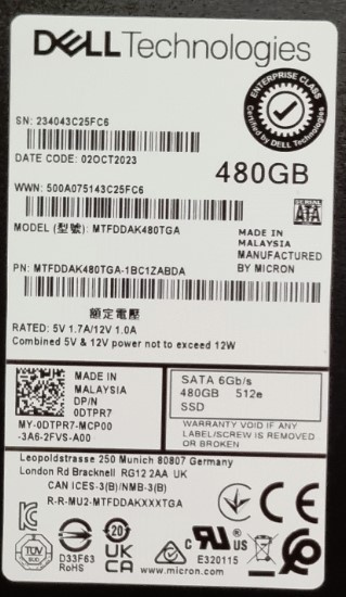 DELL server HDD/SSD 480GB 020OCT2023 ) 2.5 bay - 2