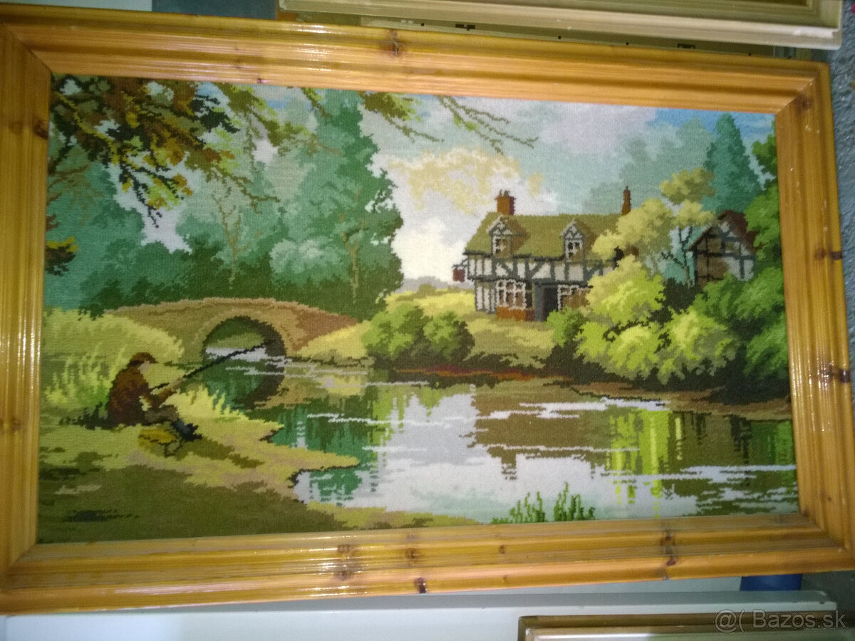 Veľký gobelín s masívným dreveným rámom - 2