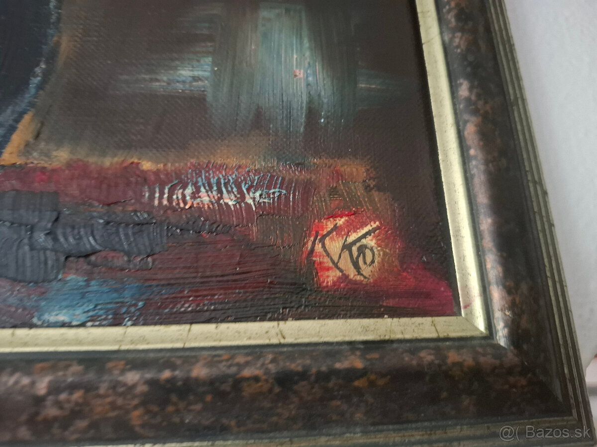 Predám starý obraz olejomalbu na plátne Kytica monogramista - 2