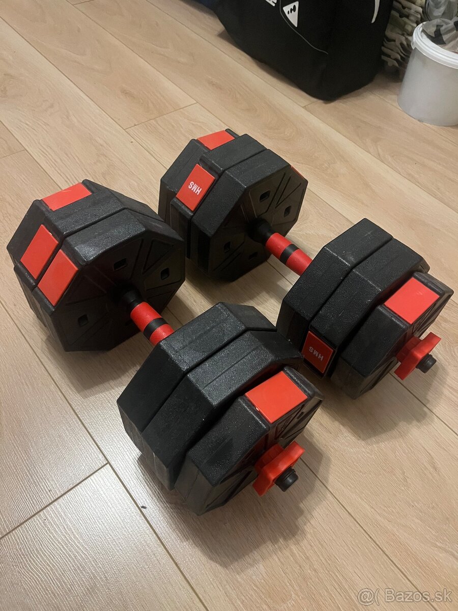 Jednoručky 2x 15kg + tyč - 2