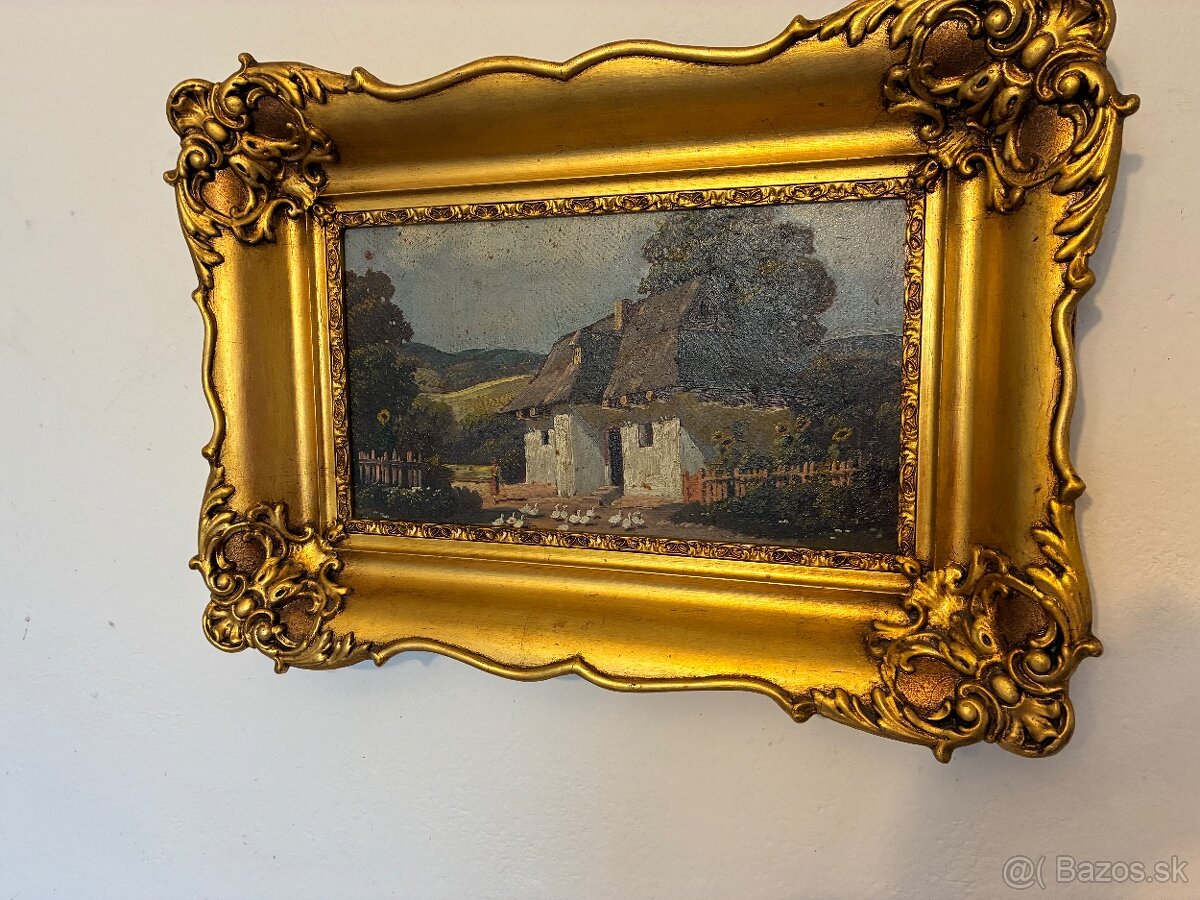 Stará olejomaľba na doske 1 - 2