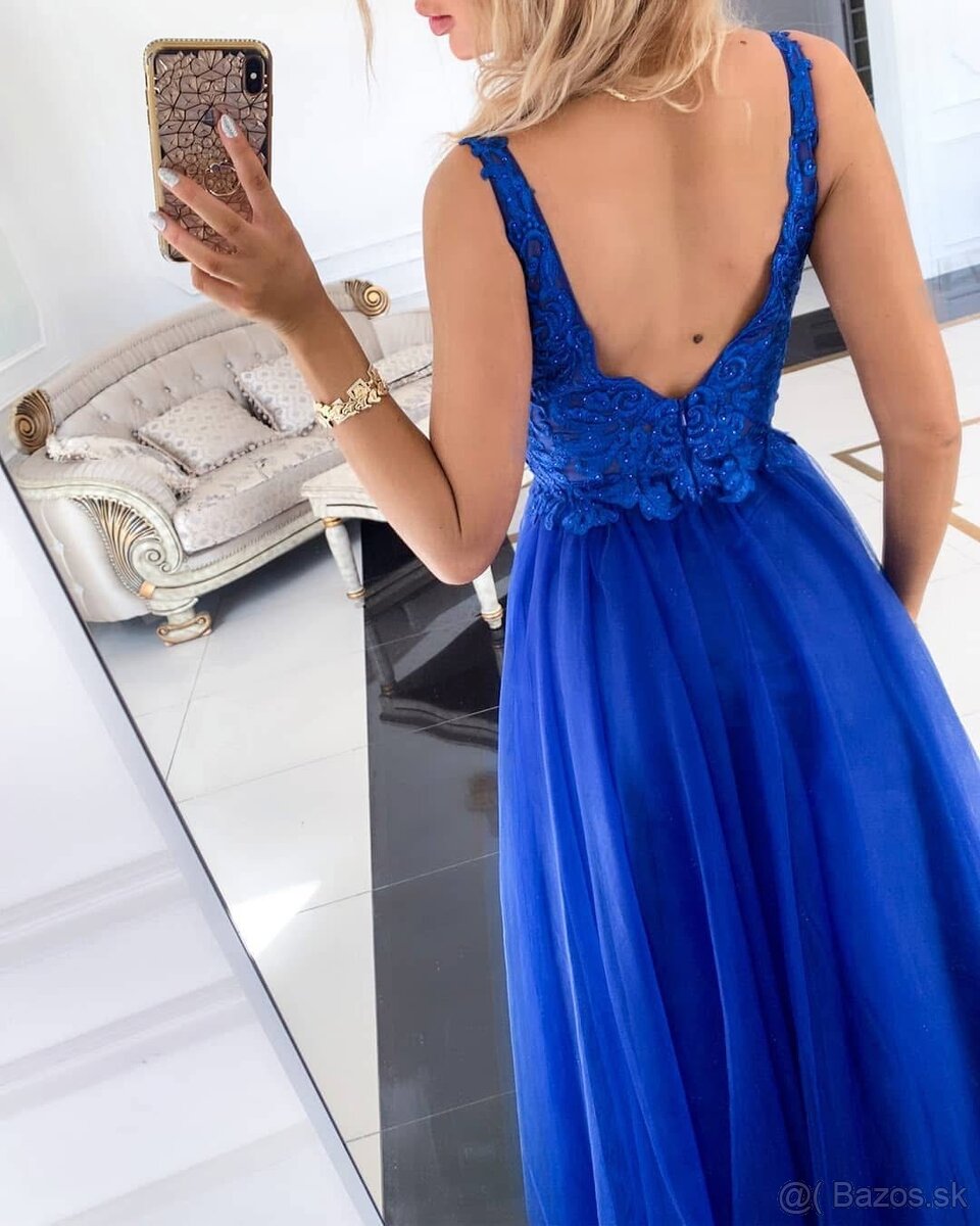 Modré tylové šaty M - 2