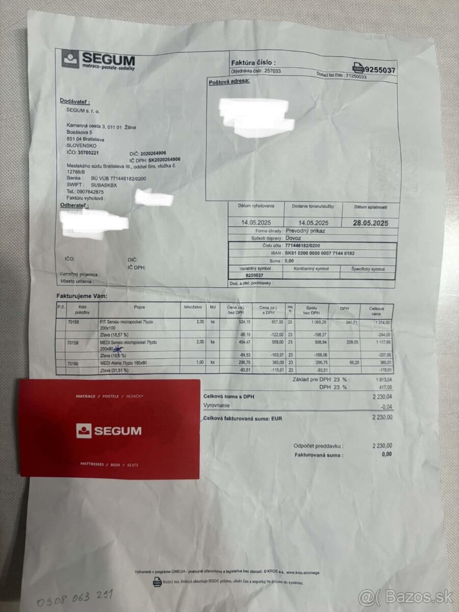 Matrace SEGUM BODYFIT Antibakterial Kokos - 2