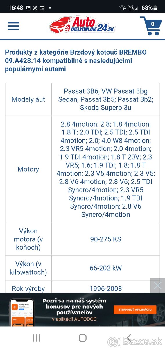 BREMBO 09.A428.14 PASSAT SKODA - 2