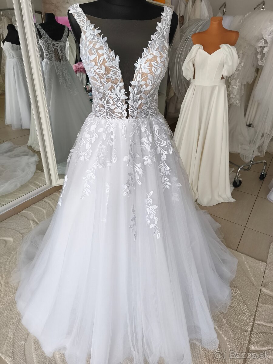 Predám nádherné úplne nové snehové biele svadobné šaty - 2