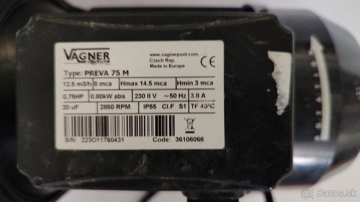 Preva 75 12m3/h bazénové samonasávacie čerpadlo (1x) - 2