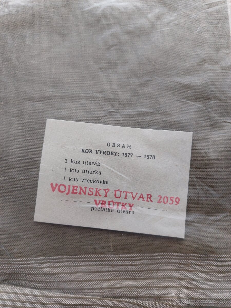 Vojenská kompletní sada uterák - utierka - vreckovka ČSLA - 2