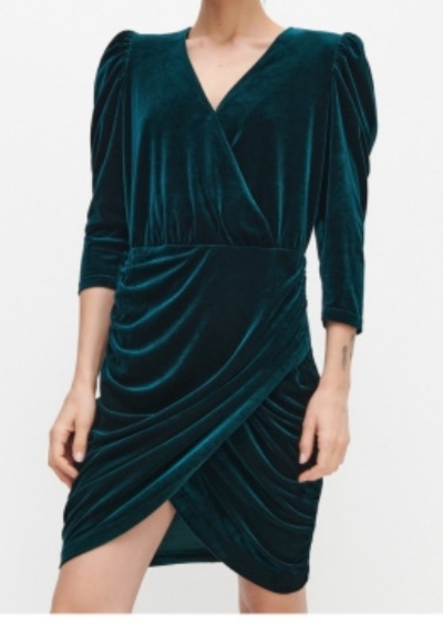 Velurove zelene šaty Reserved M dlhý rukav vianočné - 2