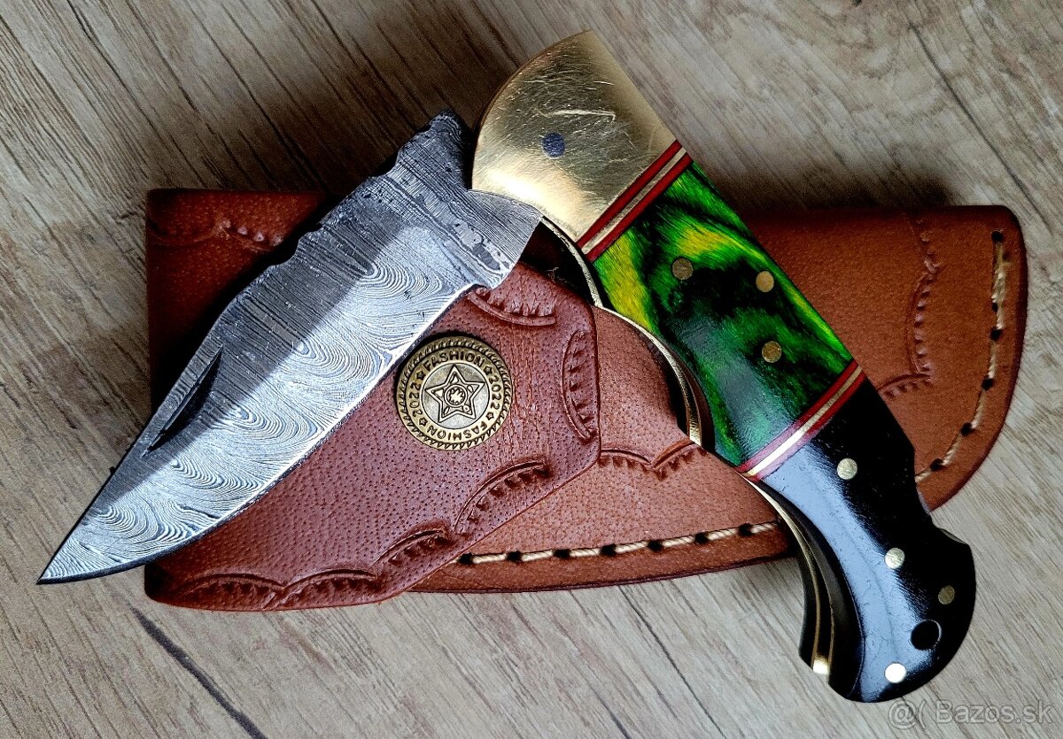 nový kapesní Damaškový nôž handmade + pouzdro A+ - 2