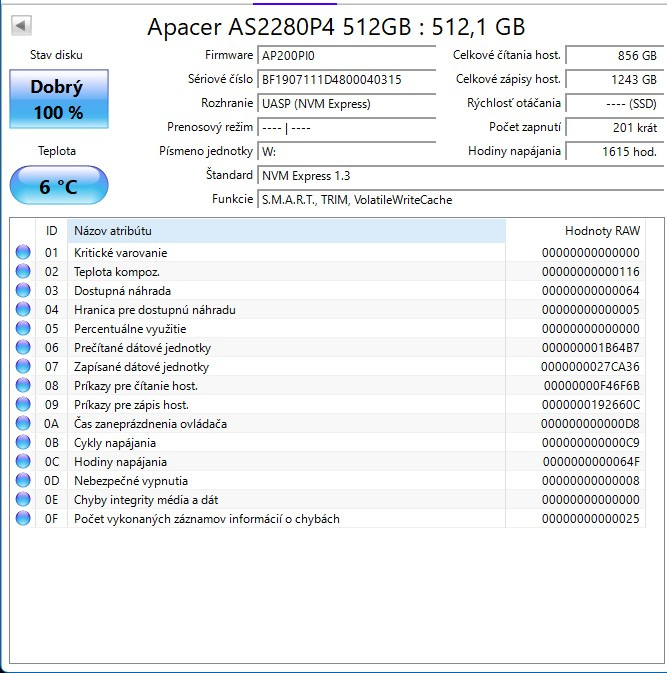 SSD Apacer 512GB M.2 NVM - 2