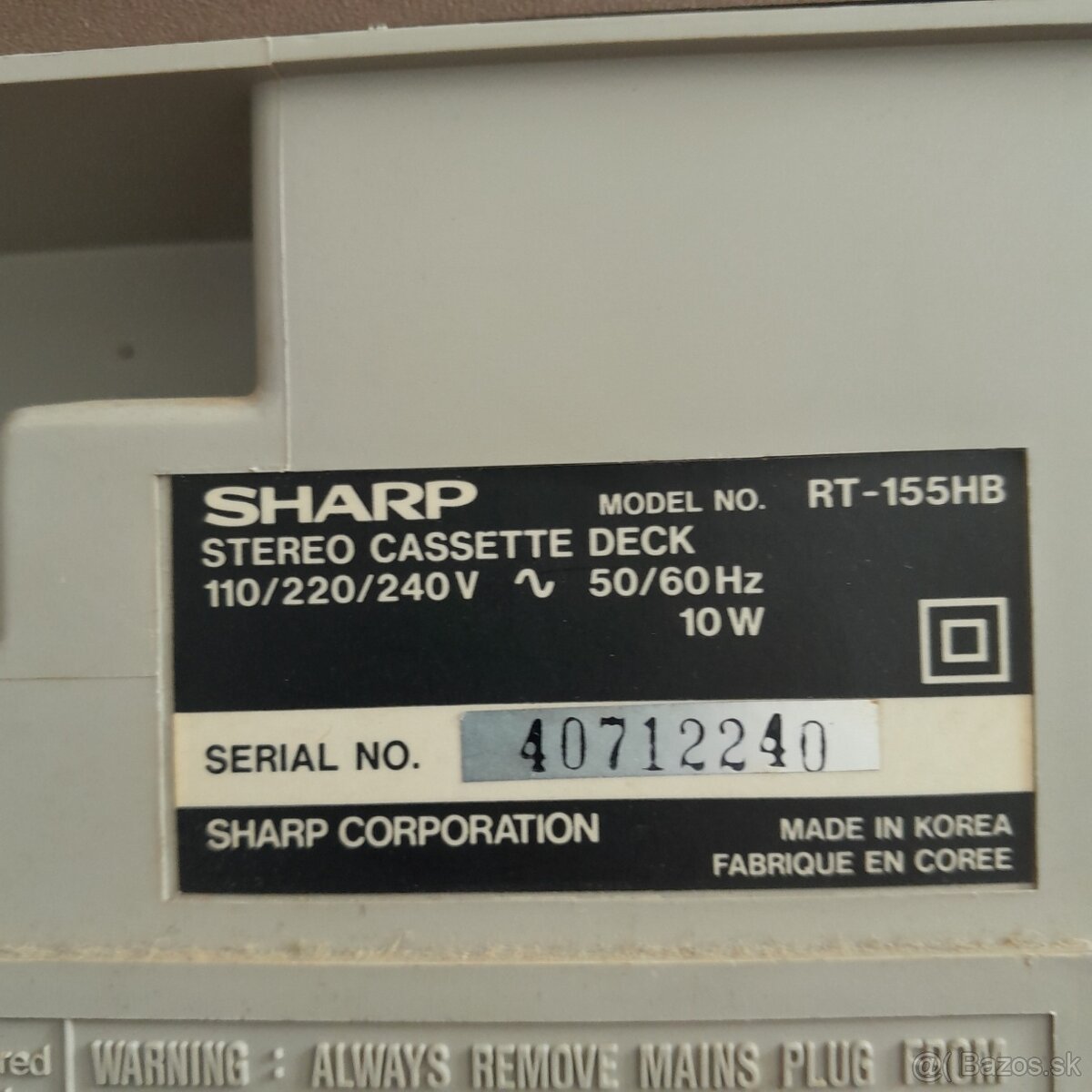 SHARP Stereo Cassette Deck RT-155HB na opravu - 2
