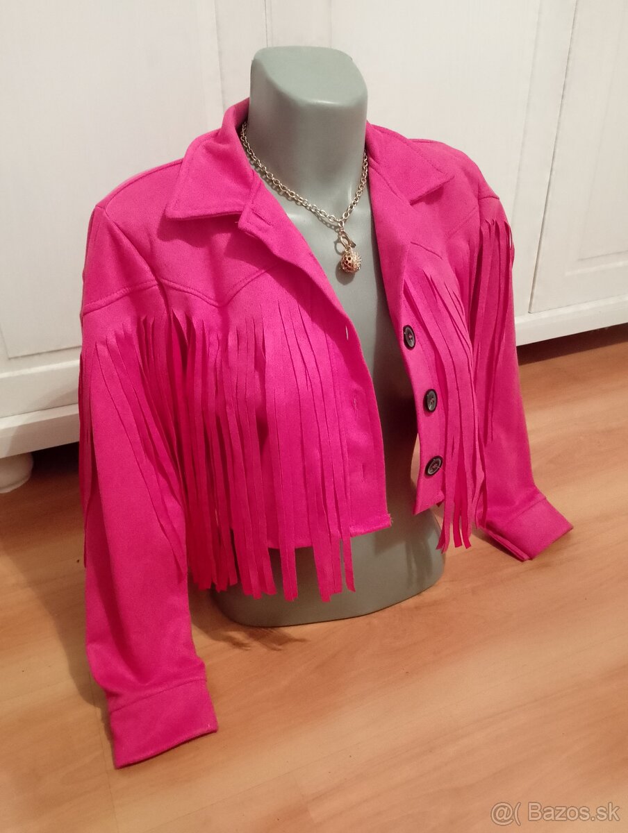 Ružová strapcová bunda M - 2