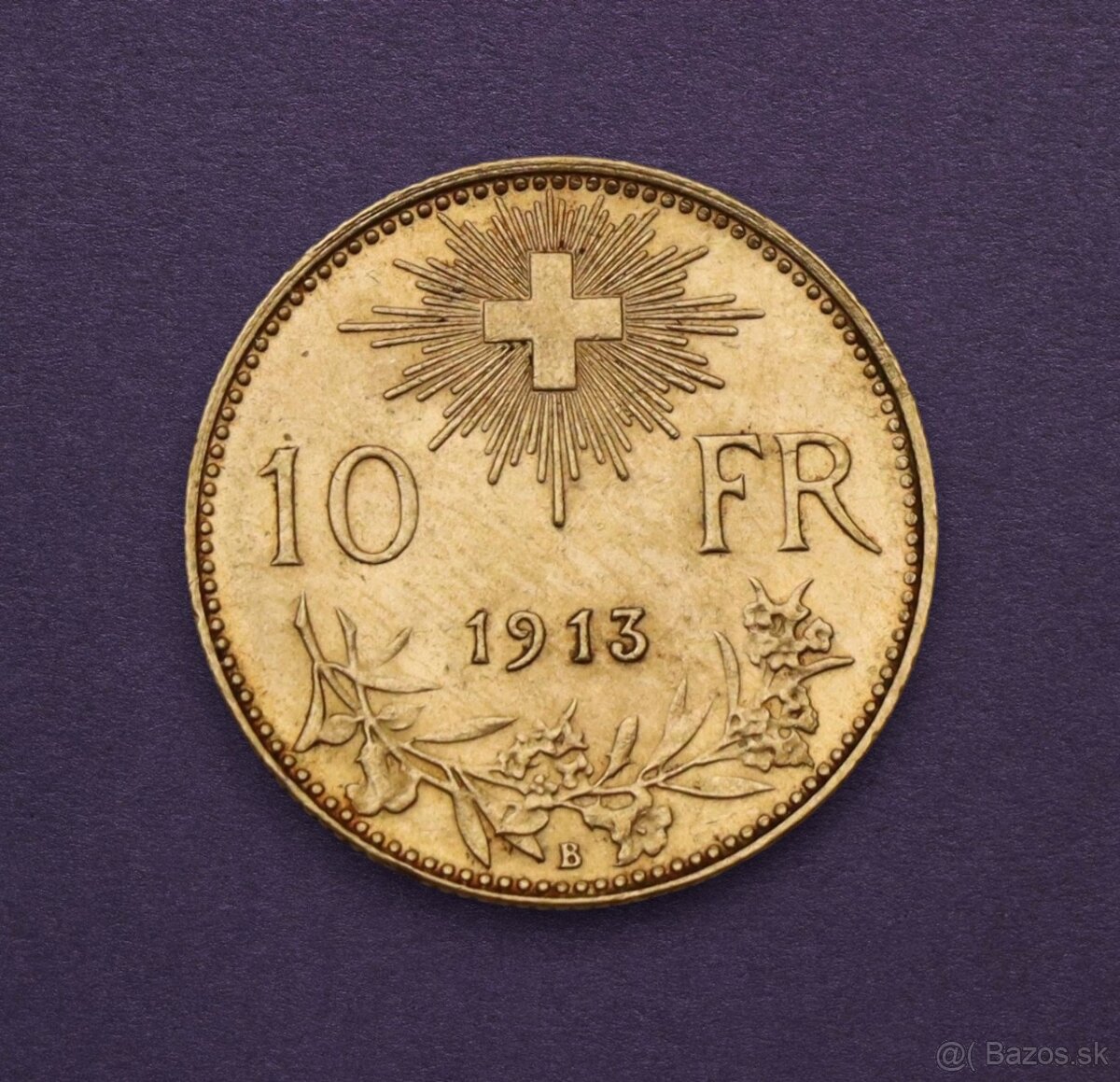 Zlatý 10 Frank 1913 B - Vreneli - Švajčiarsko - 2