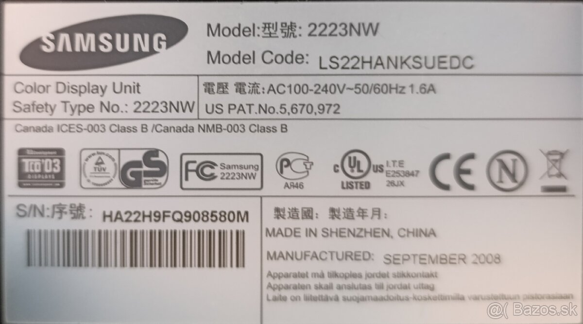 Monitor Samsung SyncMaster 2223NW - 2