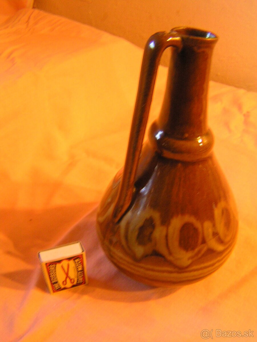 Stará hlinená glazovana nádoba , karafa - 2