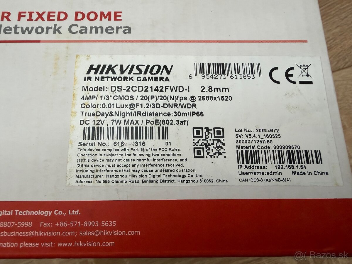 Predám kamery Hikvision: - 2
