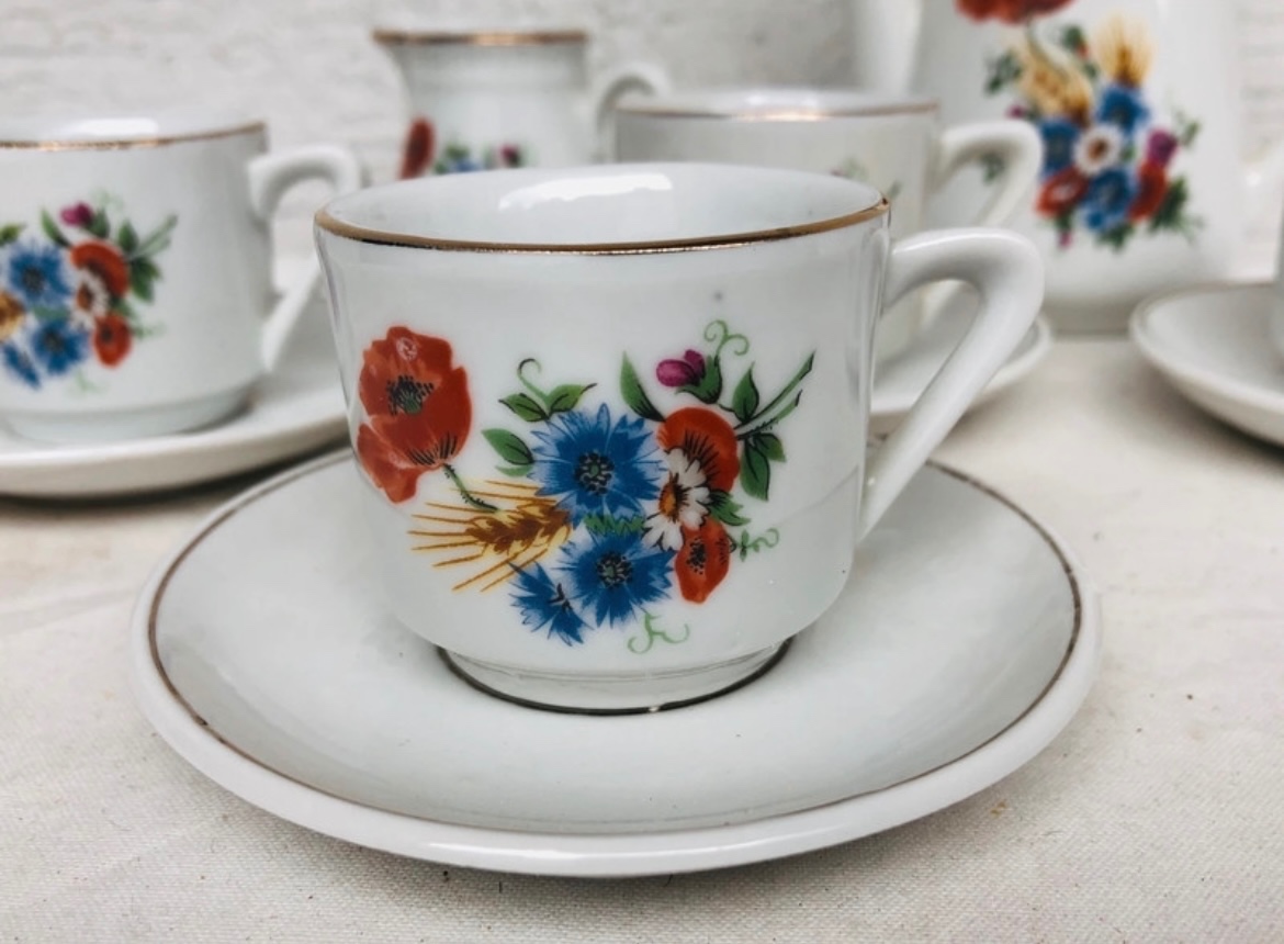 Porcelanova sada vintage stara salky a cajnik pre babiky - 2