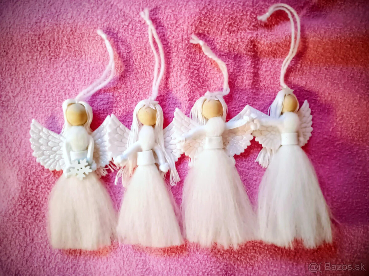 Anjeliky na zavesenie prirodný material, Vianoce NOVE - 2