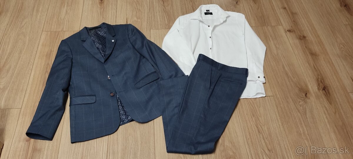 Chlapčenský oblek 146 a biela košeľa veľkosť 146 - 2