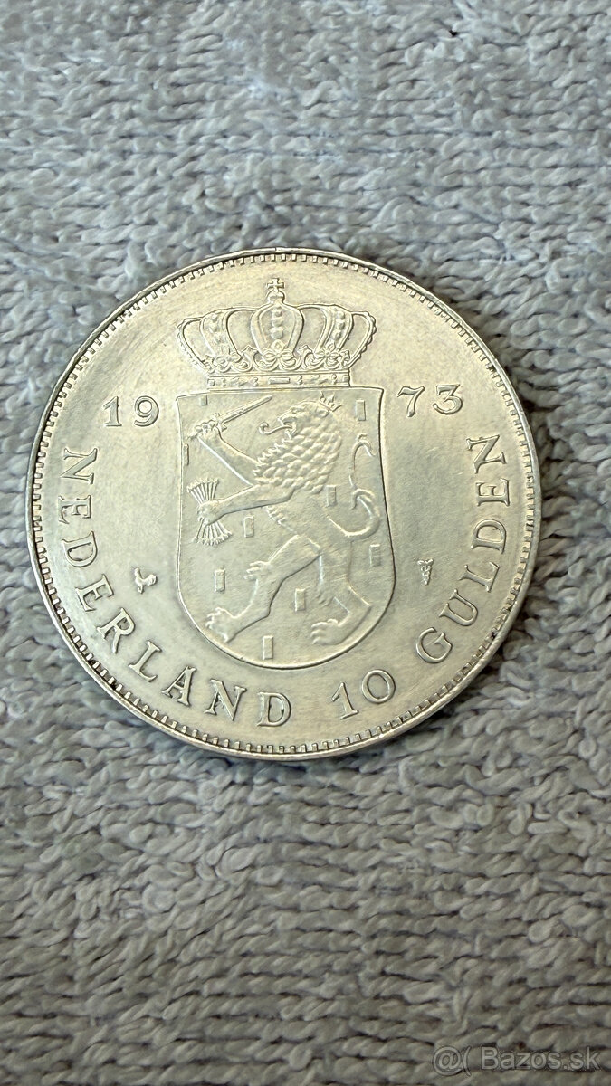 Stříbrná mince Nizozemsko – 10 Gulden 1973 (Královna Juliana - 2