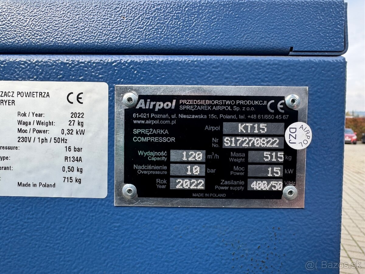 Predám skrutkový kompresor Airpol KT15/10bar - 2