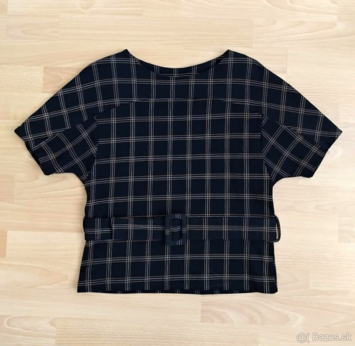 Dámsky čierny top/tričko s krátkym rukávom a opaskom (Zara) - 2