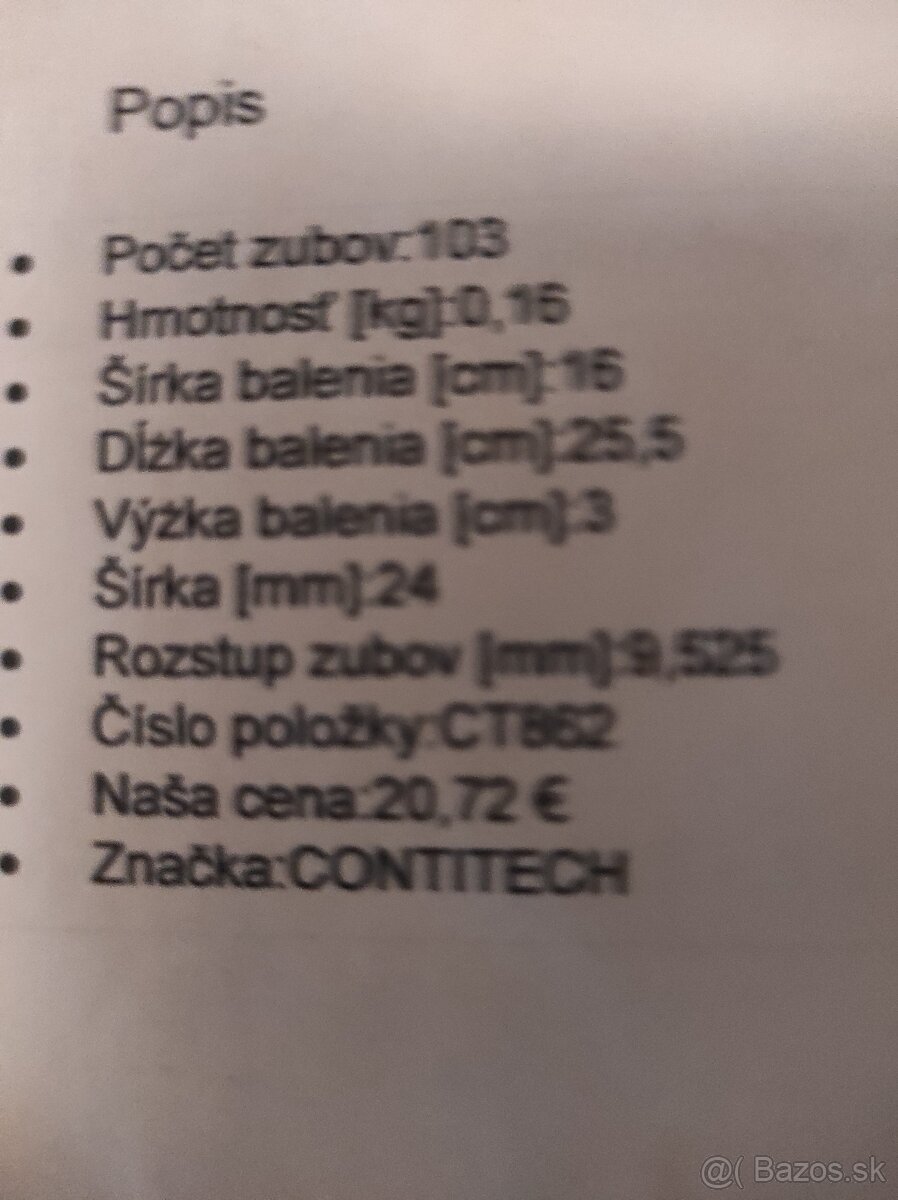 Predám nový rozvodový remeň Continental CT862. - 2