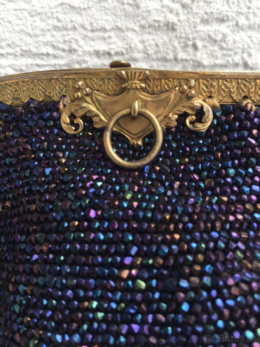 Starozitna antik vyse 100 rocna kabelka posita koralikmi - 2