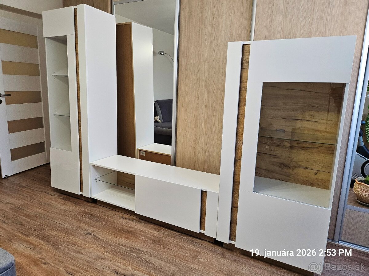 Obývacia stena biely lesk/dub - 2